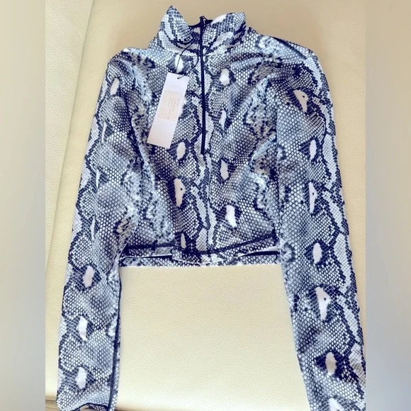 Adam Selman Python print cropped top sweatshirt zipper S $180 NEW - Picture 9 of 10